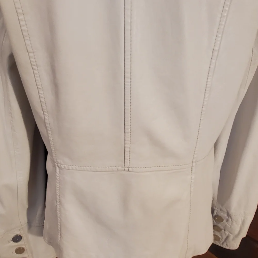 Tory Burch Leather Women's White Military Style Jacket Coat 14 Fits 10 12 - Picture 7 of 14